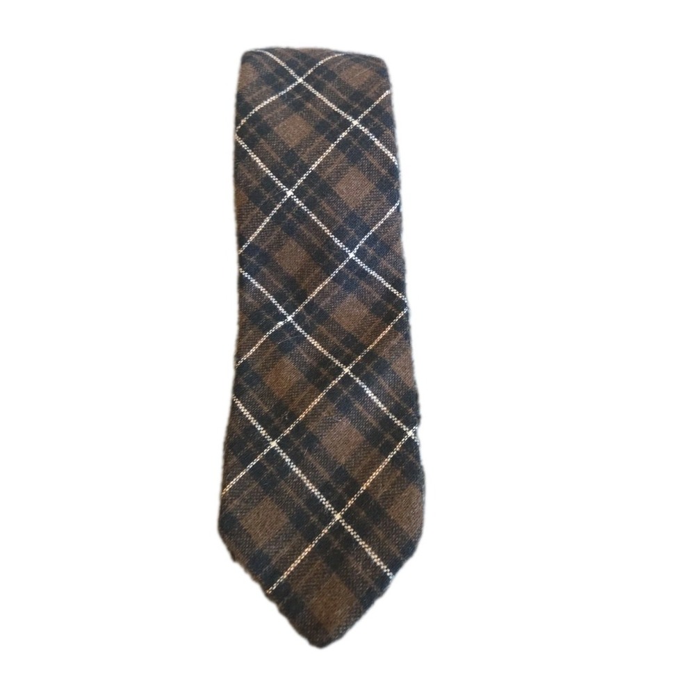 Andhurst Brown Black Plaid Wool Blend Necktie 58" x‎ 4.5" Vintage Mens Tie